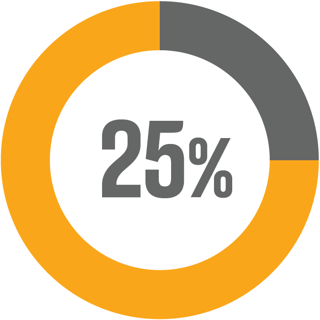 25% donut chart — 1 in 4 adults over 65 falls each year