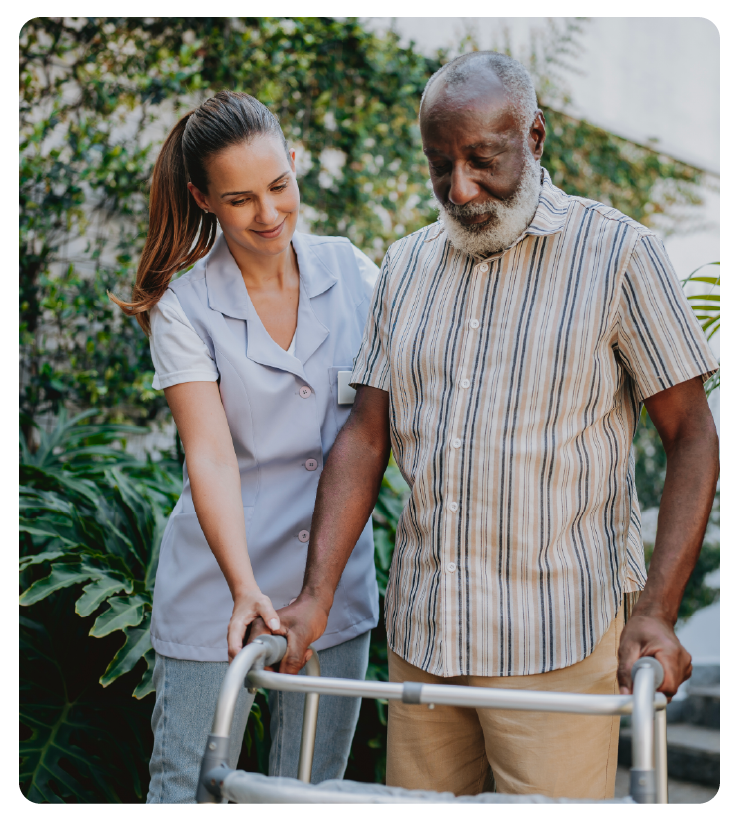 Caregiver assisting an elderly patient