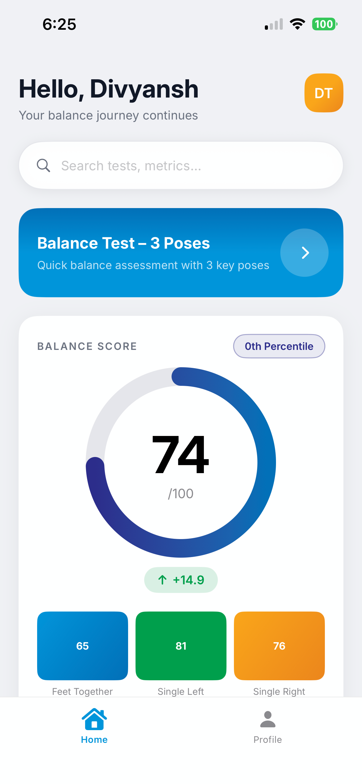 Balance score home screen